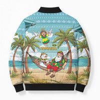 Jamaica Christmas Bomber Puffer Jacket with Rasta Santa Snowman Hammock Angel Palm Trees and Tropical Beach Design - Wonder Print Shop