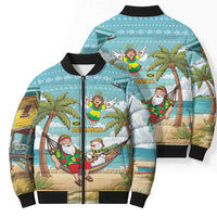 Jamaica Christmas Bomber Puffer Jacket with Rasta Santa Snowman Hammock Angel Palm Trees and Tropical Beach Design - Wonder Print Shop