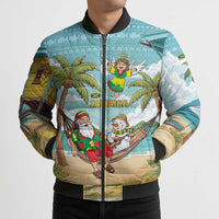 Jamaica Christmas Bomber Puffer Jacket with Rasta Santa Snowman Hammock Angel Palm Trees and Tropical Beach Design - Wonder Print Shop