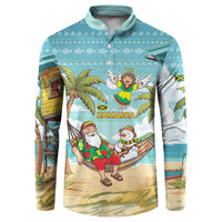 Jamaica Christmas Button Sweatshirt with Rasta Santa Snowman Hammock Angel Palm Trees and Tropical Beach Design - Wonder Print Shop