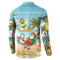 Jamaica Christmas Button Sweatshirt with Rasta Santa Snowman Hammock Angel Palm Trees and Tropical Beach Design - Wonder Print Shop