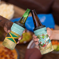 Jamaica Christmas 4 in 1 Can Cooler Tumbler with Rasta Santa Snowman Hammock Angel Palm Trees and Tropical Beach Design - Wonder Print Shop