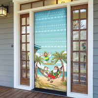 Jamaica Christmas Door Cover with Rasta Santa Snowman Hammock Angel Palm Trees and Tropical Beach Design - Wonder Print Shop