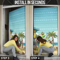 Jamaica Christmas Door Cover with Rasta Santa Snowman Hammock Angel Palm Trees and Tropical Beach Design - Wonder Print Shop