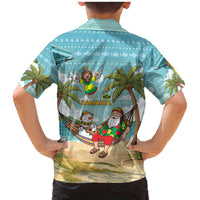 Jamaica Christmas Family Matching Mermaid Dress and Hawaiian Shirt with Rasta Santa Snowman Hammock Angel Palm Trees and Tropical Beach Design - Wonder Print Shop
