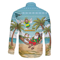 Jamaica Christmas Family Matching Off The Shoulder Long Sleeve Dress and Hawaiian Shirt with Rasta Santa Snowman Hammock Angel Palm Trees and Tropical Beach Design - Wonder Print Shop