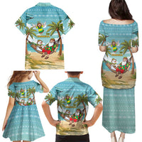 Jamaica Christmas Family Matching Puletasi and Hawaiian Shirt with Rasta Santa Snowman Hammock Angel Palm Trees and Tropical Beach Design - Wonder Print Shop