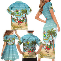 Jamaica Christmas Family Matching Short Sleeve Bodycon Dress and Hawaiian Shirt with Rasta Santa Snowman Hammock Angel Palm Trees and Tropical Beach Design - Wonder Print Shop