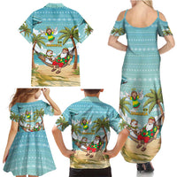 Jamaica Christmas Family Matching Summer Maxi Dress and Hawaiian Shirt with Rasta Santa Snowman Hammock Angel Palm Trees and Tropical Beach Design - Wonder Print Shop
