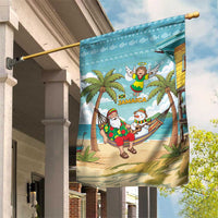 Jamaica Christmas Garden Flag with Rasta Santa Snowman Hammock Angel Palm Trees and Tropical Beach Design - Wonder Print Shop