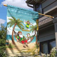 Jamaica Christmas Garden Flag with Rasta Santa Snowman Hammock Angel Palm Trees and Tropical Beach Design - Wonder Print Shop