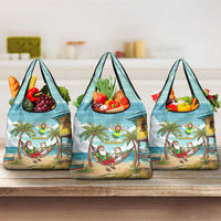 Jamaica Christmas Grocery Bag with Rasta Santa Snowman Hammock Angel Palm Trees and Tropical Beach Design - Wonder Print Shop
