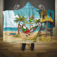Jamaica Christmas Hooded Blanket with Rasta Santa Snowman Hammock Angel Palm Trees and Tropical Beach Design - Wonder Print Shop