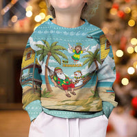 Jamaica Christmas Kid Ugly Christmas Sweater with Rasta Santa Snowman Hammock Angel Palm Trees and Tropical Beach Design - Wonder Print Shop