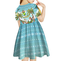 Jamaica Christmas Kid Short Sleeve Dress with Rasta Santa Snowman Hammock Angel Palm Trees and Tropical Beach Design - Wonder Print Shop