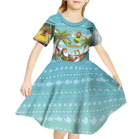 Jamaica Christmas Kid Short Sleeve Dress with Rasta Santa Snowman Hammock Angel Palm Trees and Tropical Beach Design - Wonder Print Shop