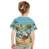 Jamaica Christmas Kid T Shirt with Rasta Santa Snowman Hammock Angel Palm Trees and Tropical Beach Design - Wonder Print Shop