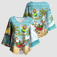 Jamaica Christmas Kimono Sleeve Blouse with Rasta Santa Snowman Hammock Angel Palm Trees and Tropical Beach Design - Wonder Print Shop