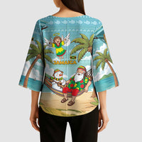 Jamaica Christmas Kimono Sleeve Blouse with Rasta Santa Snowman Hammock Angel Palm Trees and Tropical Beach Design - Wonder Print Shop
