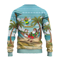 Jamaica Christmas Ugly Christmas Sweater with Rasta Santa Snowman Hammock Angel Palm Trees and Tropical Beach Design - Wonder Print Shop
