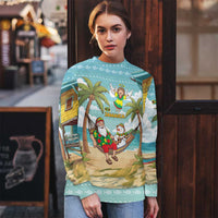 Jamaica Christmas Ugly Christmas Sweater with Rasta Santa Snowman Hammock Angel Palm Trees and Tropical Beach Design - Wonder Print Shop