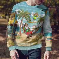 Jamaica Christmas Ugly Christmas Sweater with Rasta Santa Snowman Hammock Angel Palm Trees and Tropical Beach Design - Wonder Print Shop