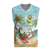 Jamaica Christmas Knitted V-Neck Vest with Rasta Santa Snowman Hammock Angel Palm Trees and Tropical Beach Design - Wonder Print Shop
