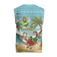 Jamaica Christmas Knitted V-Neck Vest with Rasta Santa Snowman Hammock Angel Palm Trees and Tropical Beach Design - Wonder Print Shop