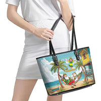 Jamaica Christmas Leather Tote Bag with Rasta Santa Snowman Hammock Angel Palm Trees and Tropical Beach Design - Wonder Print Shop