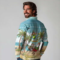 Jamaica Christmas Long Sleeve Polo Shirt with Rasta Santa Snowman Hammock Angel Palm Trees and Tropical Beach Design - Wonder Print Shop