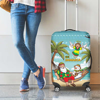 Jamaica Christmas Luggage Cover with Rasta Santa Snowman Hammock Angel Palm Trees and Tropical Beach Design - Wonder Print Shop