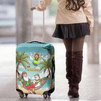 Jamaica Christmas Luggage Cover with Rasta Santa Snowman Hammock Angel Palm Trees and Tropical Beach Design - Wonder Print Shop