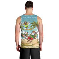 Jamaica Christmas Men Tank Top with Rasta Santa Snowman Hammock Angel Palm Trees and Tropical Beach Design - Wonder Print Shop