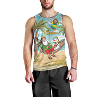 Jamaica Christmas Men Tank Top with Rasta Santa Snowman Hammock Angel Palm Trees and Tropical Beach Design - Wonder Print Shop