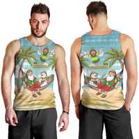 Jamaica Christmas Men Tank Top with Rasta Santa Snowman Hammock Angel Palm Trees and Tropical Beach Design - Wonder Print Shop