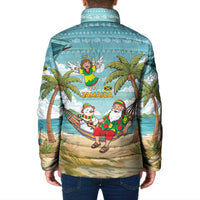 Jamaica Christmas Padded Jacket with Rasta Santa Snowman Hammock Angel Palm Trees and Tropical Beach Design - Wonder Print Shop