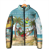 Jamaica Christmas Padded Jacket with Rasta Santa Snowman Hammock Angel Palm Trees and Tropical Beach Design - Wonder Print Shop