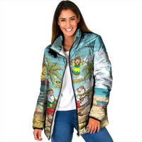 Jamaica Christmas Padded Jacket with Rasta Santa Snowman Hammock Angel Palm Trees and Tropical Beach Design - Wonder Print Shop