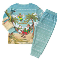 Jamaica Christmas Pajama Set with Rasta Santa Snowman Hammock Angel Palm Trees and Tropical Beach Design - Wonder Print Shop