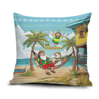 Jamaica Christmas Pillow Cover with Rasta Santa Snowman Hammock Angel Palm Trees and Tropical Beach Design - Wonder Print Shop