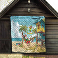 Jamaica Christmas Quilt with Rasta Santa Snowman Hammock Angel Palm Trees and Tropical Beach Design - Wonder Print Shop