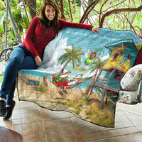 Jamaica Christmas Quilt with Rasta Santa Snowman Hammock Angel Palm Trees and Tropical Beach Design - Wonder Print Shop