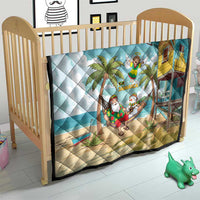 Jamaica Christmas Quilt with Rasta Santa Snowman Hammock Angel Palm Trees and Tropical Beach Design - Wonder Print Shop