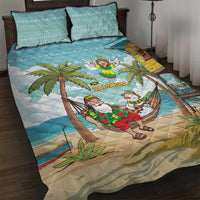 Jamaica Christmas Quilt Bed Set with Rasta Santa Snowman Hammock Angel Palm Trees and Tropical Beach Design - Wonder Print Shop