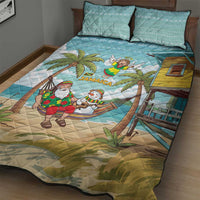 Jamaica Christmas Quilt Bed Set with Rasta Santa Snowman Hammock Angel Palm Trees and Tropical Beach Design - Wonder Print Shop