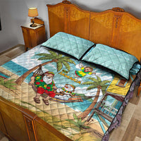 Jamaica Christmas Quilt Bed Set with Rasta Santa Snowman Hammock Angel Palm Trees and Tropical Beach Design - Wonder Print Shop