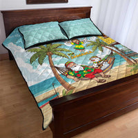 Jamaica Christmas Quilt Bed Set with Rasta Santa Snowman Hammock Angel Palm Trees and Tropical Beach Design - Wonder Print Shop