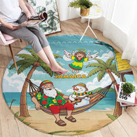 Jamaica Christmas Round Carpet with Rasta Santa Snowman Hammock Angel Palm Trees and Tropical Beach Design - Wonder Print Shop