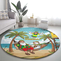 Jamaica Christmas Round Carpet with Rasta Santa Snowman Hammock Angel Palm Trees and Tropical Beach Design - Wonder Print Shop