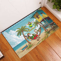 Jamaica Christmas Rubber Doormat with Rasta Santa Snowman Hammock Angel Palm Trees and Tropical Beach Design - Wonder Print Shop